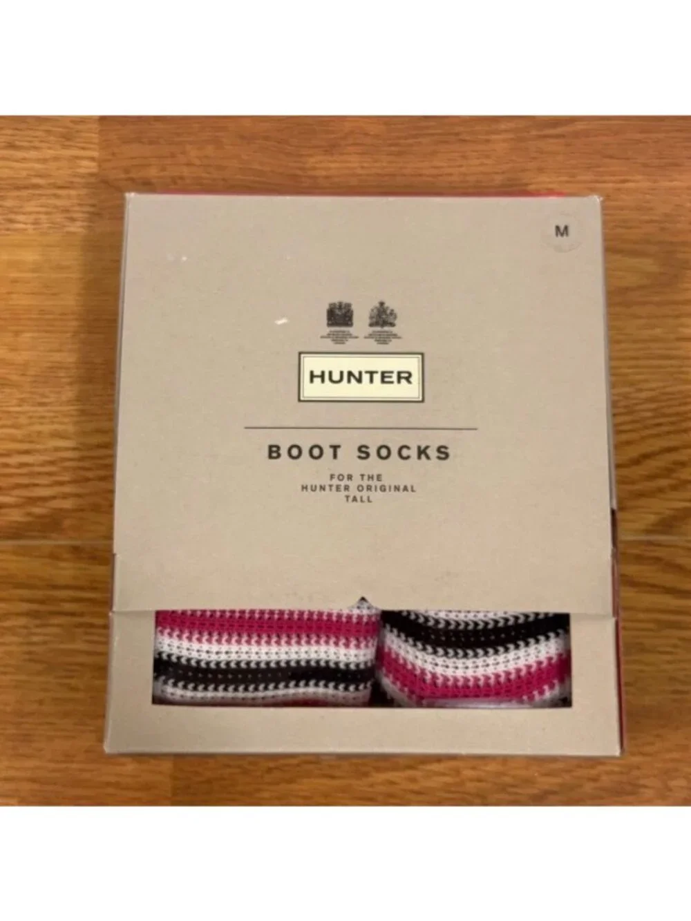 Hunter Original Tall Deckchair Stripe Boot Socks M Womens 5-7 Pink Black White